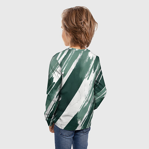 Детский лонгслив Косая зеленая полоска / 3D-принт – фото 4