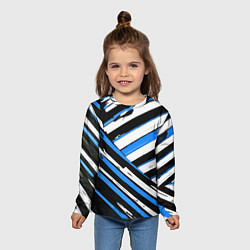Лонгслив детский Бело-синие диагональные полосы на чёрном фоне, цвет: 3D-принт — фото 2