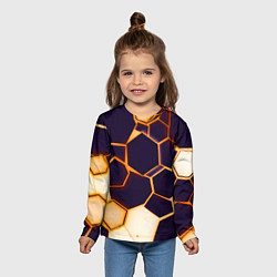 Лонгслив детский Чёрные шестиугольники на чёрном фоне, цвет: 3D-принт — фото 2