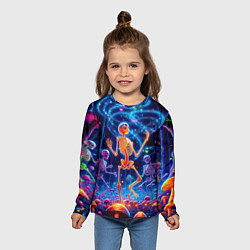 Лонгслив детский Танец неоновых скелетов под грибами, цвет: 3D-принт — фото 2