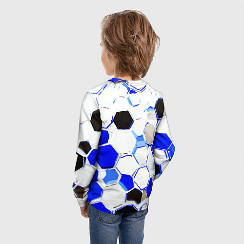 Детский лонгслив Чёрно-синие шестиугольники на белом фоне / 3D-принт – фото 4