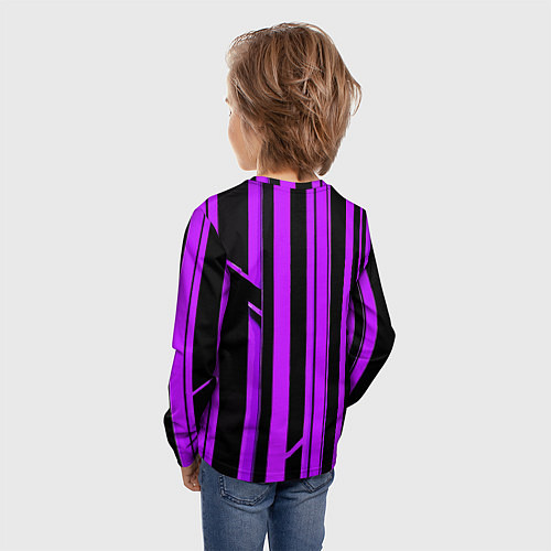 Детский лонгслив Толстые фиолетовые полосы на чёрном фоне / 3D-принт – фото 4