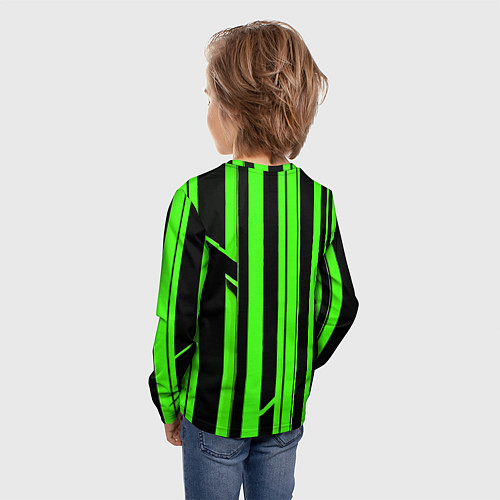 Детский лонгслив Толстые зелёные полосы на чёрном фоне / 3D-принт – фото 4