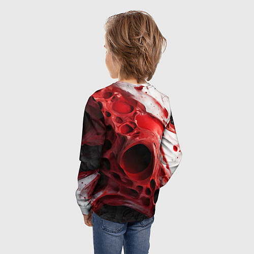 Детский лонгслив Красно-белая абстрактная структура / 3D-принт – фото 4