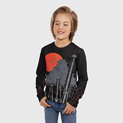 Лонгслив детский Самурайский дом и красная луна, цвет: 3D-принт — фото 2