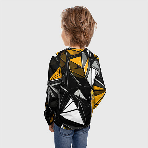 Детский лонгслив Жёлто-белые рельефные треугольники на чёрном фоне / 3D-принт – фото 4