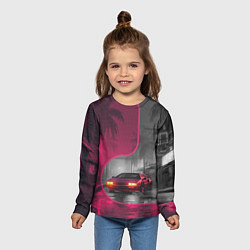 Лонгслив детский Спорткар в тропическом городе, цвет: 3D-принт — фото 2