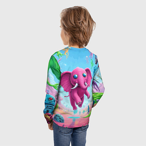 Детский лонгслив Парящий в воздухе розовый слон - сюрреализм / 3D-принт – фото 4