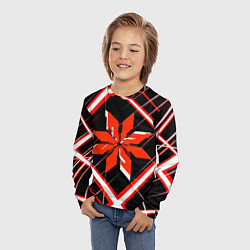Лонгслив детский Красно-белая звезда и полосы на чёрном фоне, цвет: 3D-принт — фото 2