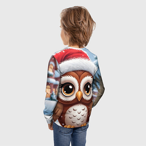 Детский лонгслив Новогодний совенок / 3D-принт – фото 4