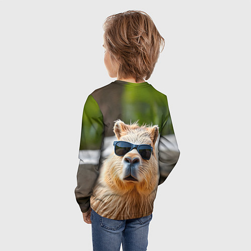 Детский лонгслив Модная капибара в темных очках / 3D-принт – фото 4