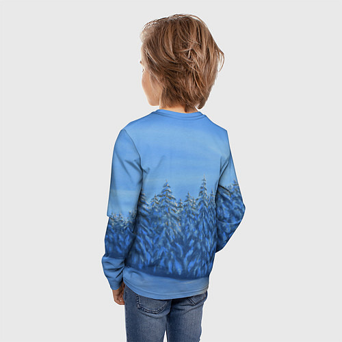 Детский лонгслив Ёлки под снегом в лесу / 3D-принт – фото 4