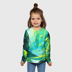 Лонгслив детский Зелёная кислотная абстракция, цвет: 3D-принт — фото 2