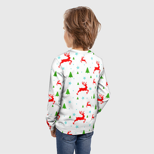 Детский лонгслив Новогодние олени с ёлками / 3D-принт – фото 4