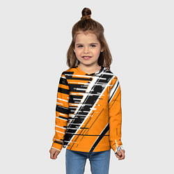 Лонгслив детский Чёрно-белые глитч полосы на оранжевом фоне, цвет: 3D-принт — фото 2