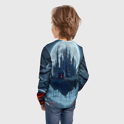 Детский лонгслив Замок Дракулы и неоновые грибы - нейроарт фантазия / 3D-принт – фото 4