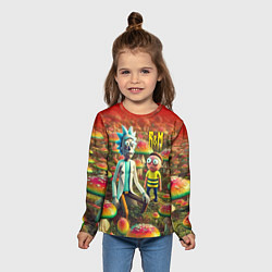 Лонгслив детский Рик и Морти заблудились в мухоморном поле, цвет: 3D-принт — фото 2