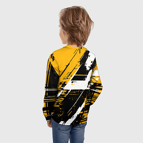 Детский лонгслив Diagonal black and white stripes on a yellow backg / 3D-принт – фото 4