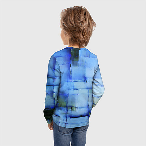 Детский лонгслив Чёрные пятна на синем фоне абстракция / 3D-принт – фото 4