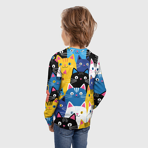 Детский лонгслив Много цветных котиков / 3D-принт – фото 4