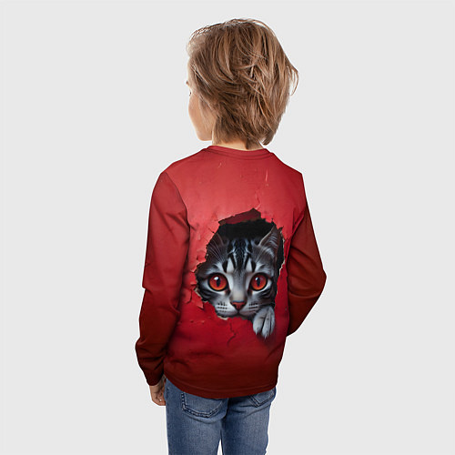 Детский лонгслив Выглядывающий котик / 3D-принт – фото 4