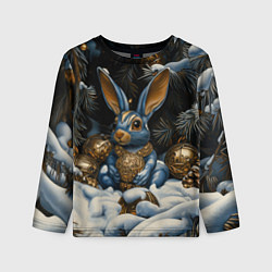 Лонгслив детский Новогодний кролик под елкой, цвет: 3D-принт