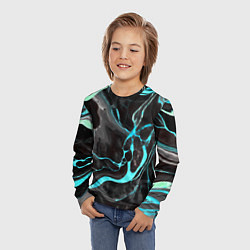Лонгслив детский Голубые флюиды на чёрном фоне, цвет: 3D-принт — фото 2