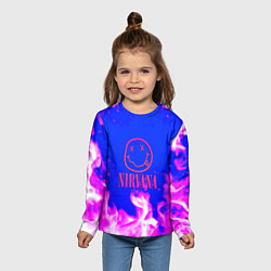 Лонгслив детский Nirvana neon flame, цвет: 3D-принт — фото 2