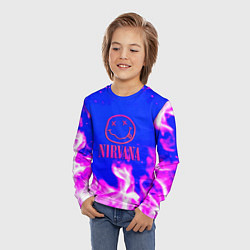 Лонгслив детский Nirvana neon flame, цвет: 3D-принт — фото 2
