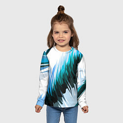 Лонгслив детский Чёрно-синие острые полосы на белом фоне, цвет: 3D-принт — фото 2