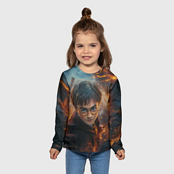 Лонгслив детский Гарри Поттер в окружении огня, цвет: 3D-принт — фото 2
