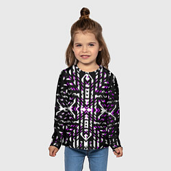 Лонгслив детский Чёрно-фиолетовые диагональные полосы на белом фоне, цвет: 3D-принт — фото 2