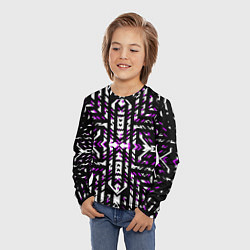 Лонгслив детский Чёрно-фиолетовые диагональные полосы на белом фоне, цвет: 3D-принт — фото 2