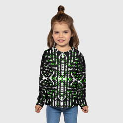 Лонгслив детский Чёрно-зелёный диагональные полосы на белом фоне, цвет: 3D-принт — фото 2