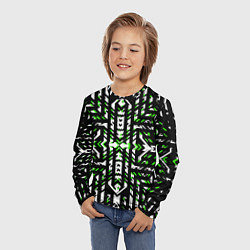 Лонгслив детский Чёрно-зелёный диагональные полосы на белом фоне, цвет: 3D-принт — фото 2