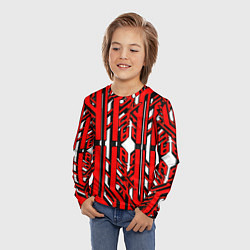 Лонгслив детский Чёрно-красные техно полосы на белом фоне, цвет: 3D-принт — фото 2