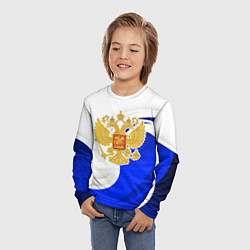 Лонгслив детский Герб России - белый и синий, цвет: 3D-принт — фото 2