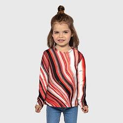 Лонгслив детский Волнистые вертикальные чёрно-красные полосы, цвет: 3D-принт — фото 2