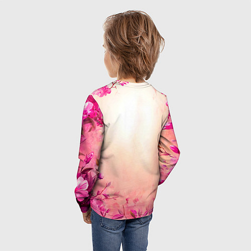 Детский лонгслив Павлин на розовом / 3D-принт – фото 4
