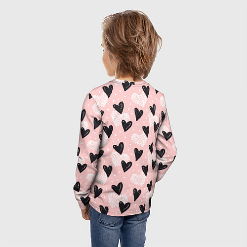 Детский лонгслив Романтичный паттерн с сердечками на розовом фоне / 3D-принт – фото 4