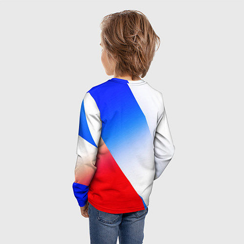 Детский лонгслив Герб России на фоне цветов флага градиент / 3D-принт – фото 4