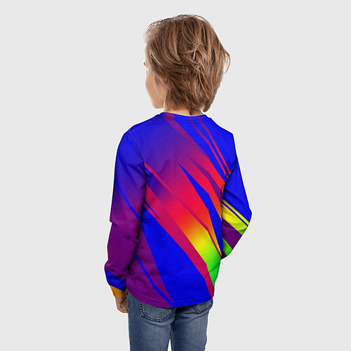 Детский лонгслив Красно-синий с полосами градиент / 3D-принт – фото 4