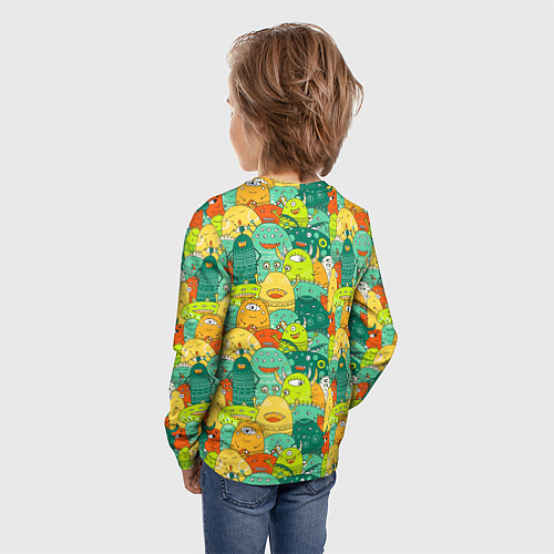 Детский лонгслив Весёлые монстрики пришельцы / 3D-принт – фото 4