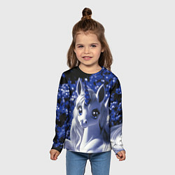 Лонгслив детский Единорог - синий рог, цвет: 3D-принт — фото 2