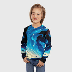 Лонгслив детский Бело-синее пламя из абстрактных красок, цвет: 3D-принт — фото 2