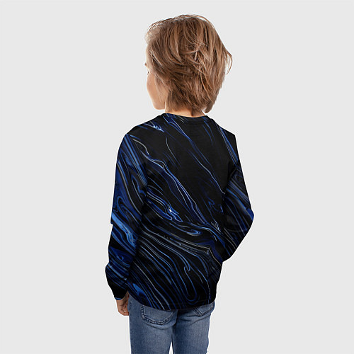 Детский лонгслив Чёрно-синий абстракция линии / 3D-принт – фото 4