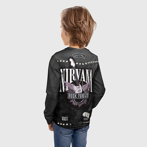 Детский лонгслив Косуха рокерская с нашивками Nirvana / 3D-принт – фото 4