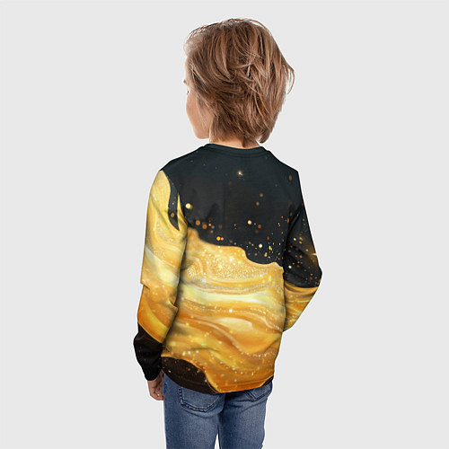 Детский лонгслив Золотистая материя на черном фоне / 3D-принт – фото 4