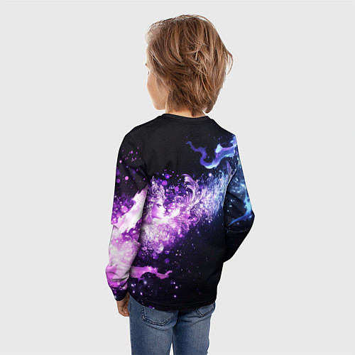 Детский лонгслив Фиолетово-синяя абстрактная волна / 3D-принт – фото 4
