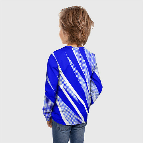 Детский лонгслив Абстрактный синий полосатый / 3D-принт – фото 4